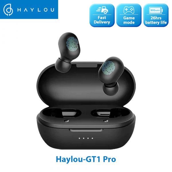 Haylou GT1 Pro Touch Control Wireless Earphones, Big Battery 3D Stereo Dual Microphone - Black