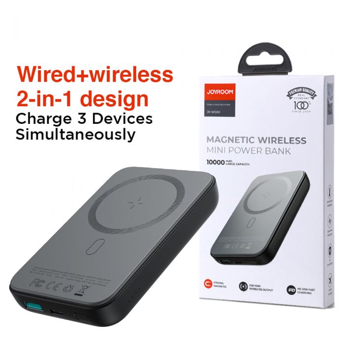 JOYROOM JR-W020 Magnetic Wired + Wireless 2-In-1 Design Wireless Power Bank 10000MAH White