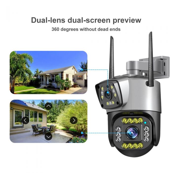 PTZ WIFI OUTDOOR DURAL LENS 2MP+2MP 4MP IN TOTAL DURAL IR LED COLORVU NIGHT VISION APP V380 PRO WITH POWER ADAPTOR