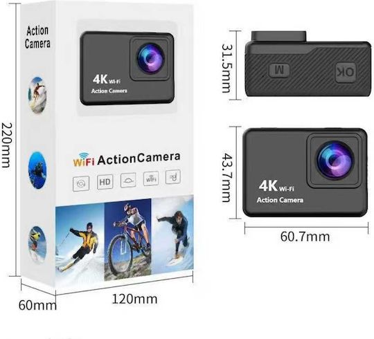 V22 4K ULTRA HD MINI ACTION SPORT CAMERA WATERPROOF WITH WIFI & TOUCH SCREEN